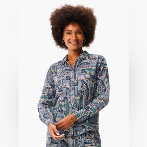 Nic+Zoe MOSAIC MIX CRINKLE SHIRT Wonens Size XXL Button Front Blue 100% Cotton